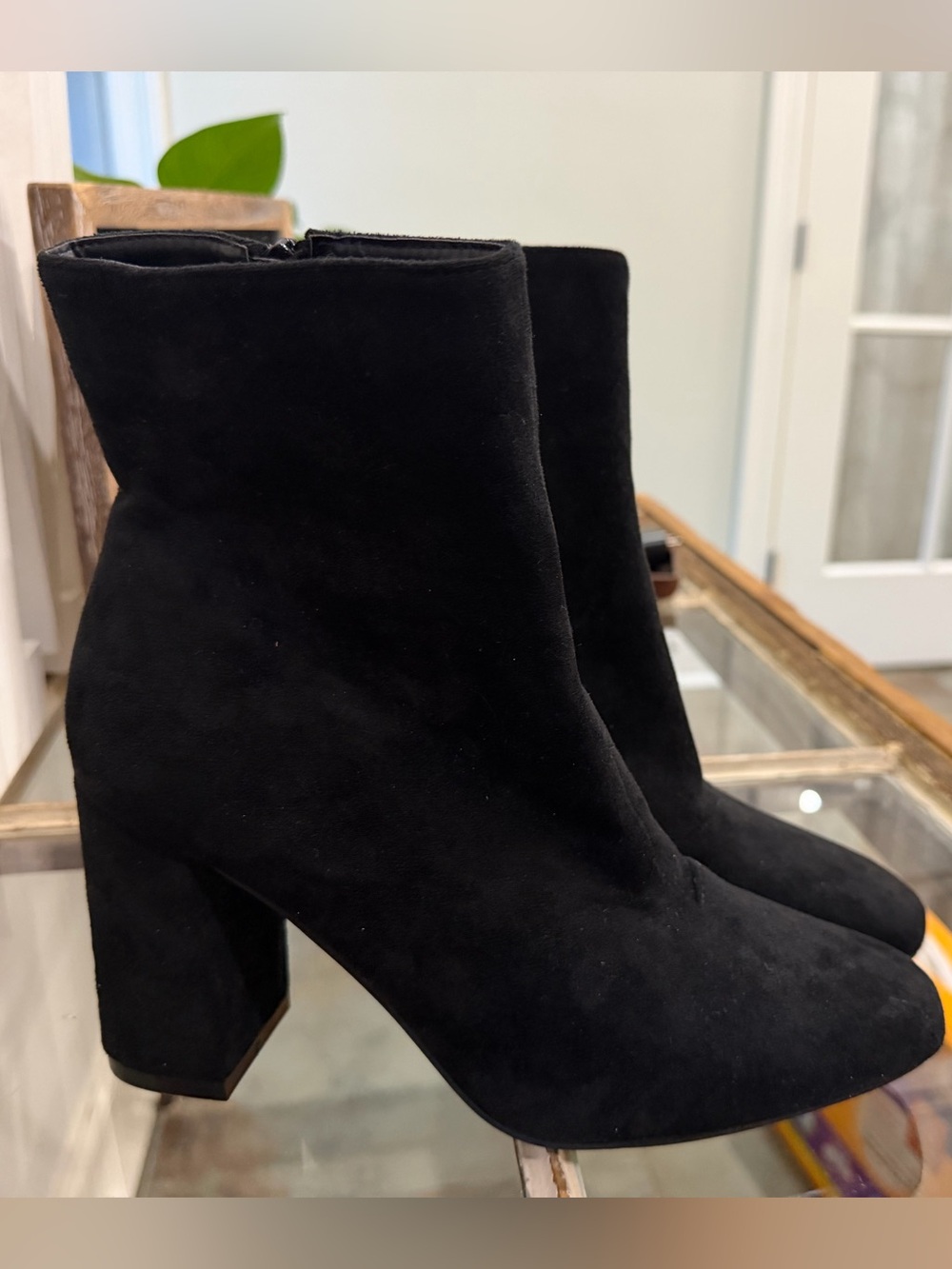 Black Suede Block Heel Ankle Booties